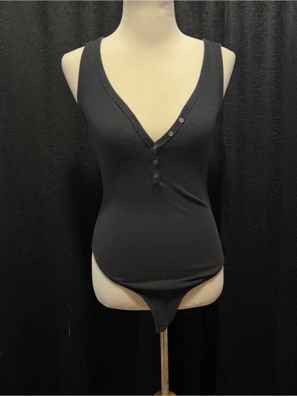 Abercrombie & Fitch Black Ribbed Henley Bodysuit
